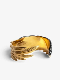 Hot Zadig & Voltaire Rock Feather Spread Your Wings Bracelet Oldgold